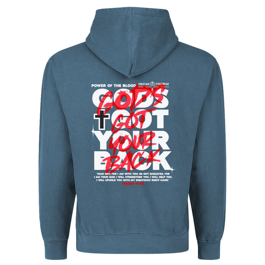 God’s Got Your Back Hoodie – Christian 12oz Heavyweight Hoodie in Dusty Blue | Faith-Based Comfort & Style