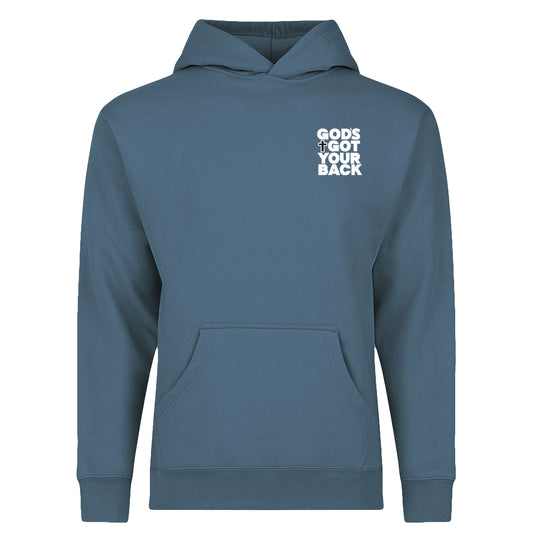 God’s Got Your Back Hoodie – Christian 12oz Heavyweight Hoodie in Dusty Blue | Faith-Based Comfort & Style