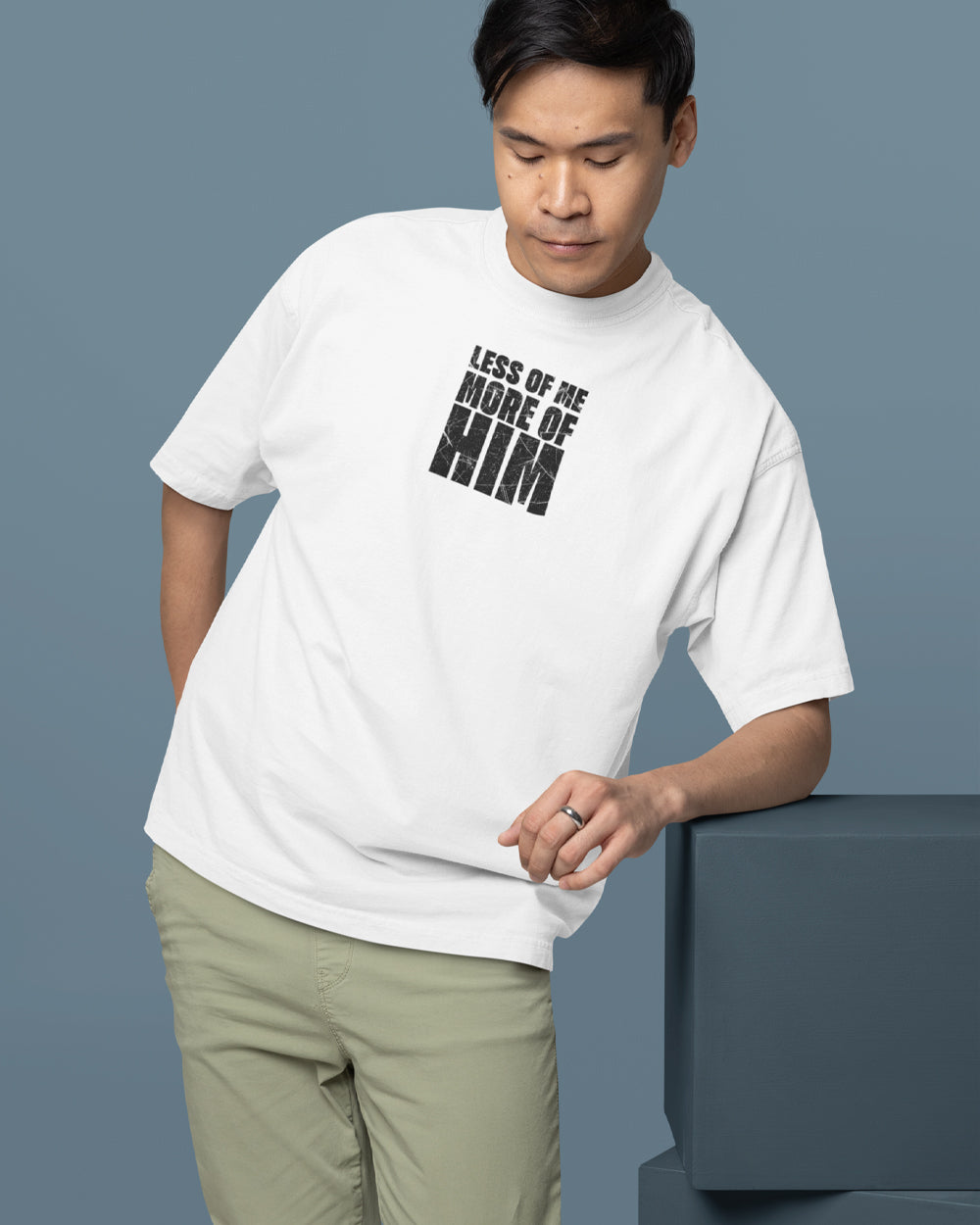 LESS OF ME, MORE OF HIM – John 3:30 Oversized Christian Streetwear Tee
