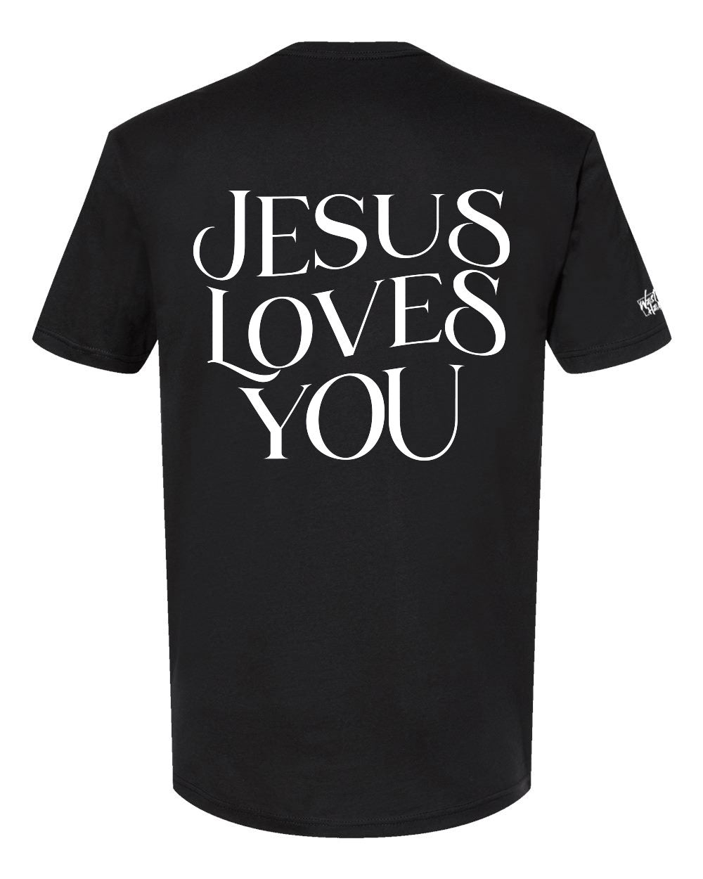 Jesus Loves You Christian T-Shirt – Bold Back Print, Minimal Front Design (Unisex, Black)
