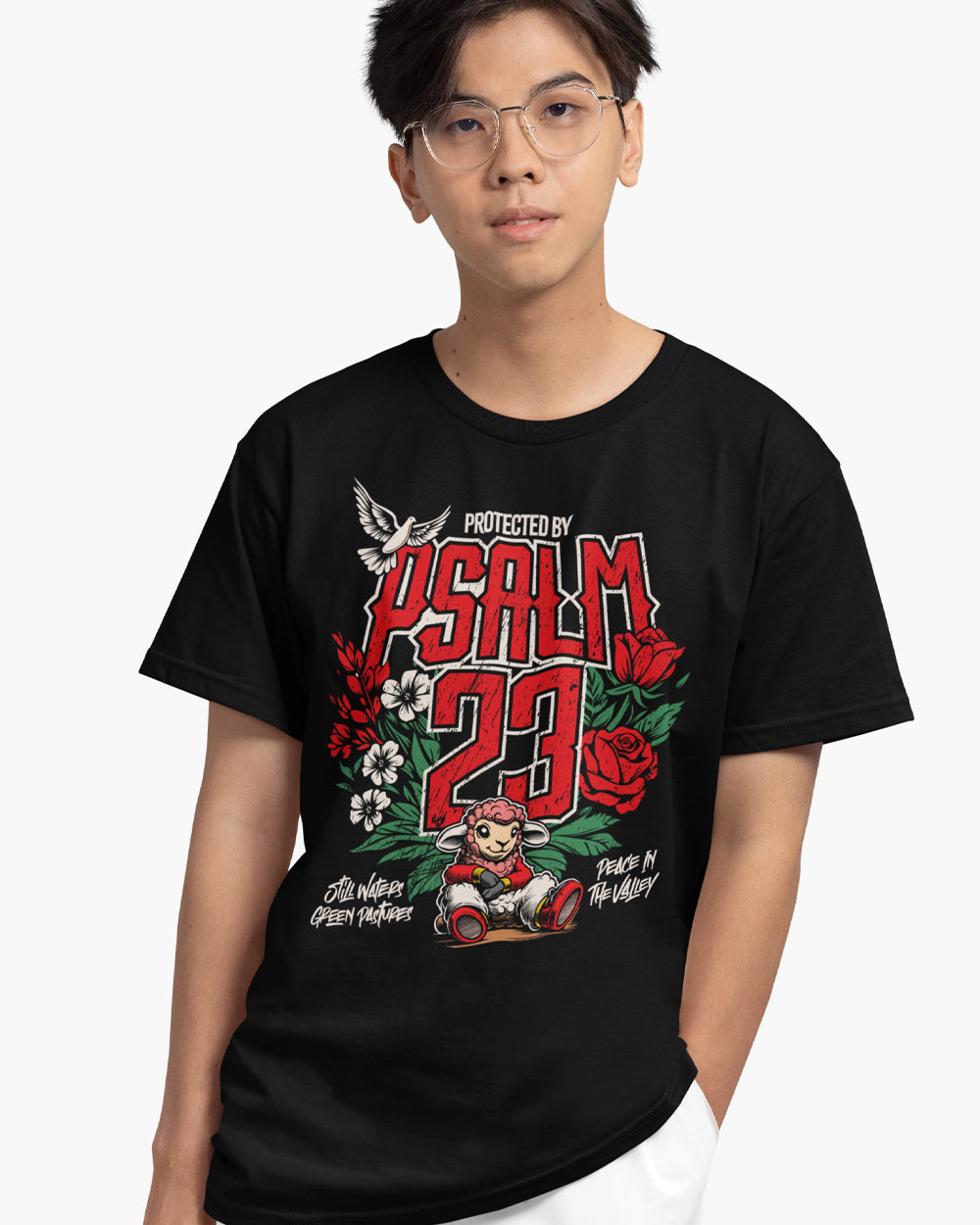 Protected by Psalm 23 Christian Streetwear T-Shirt – Faith & Scripture Graphic Tee