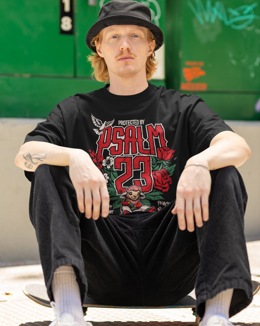 Protected by Psalm 23 Christian Streetwear – Faith & Scripture Graphic Oversized Tee